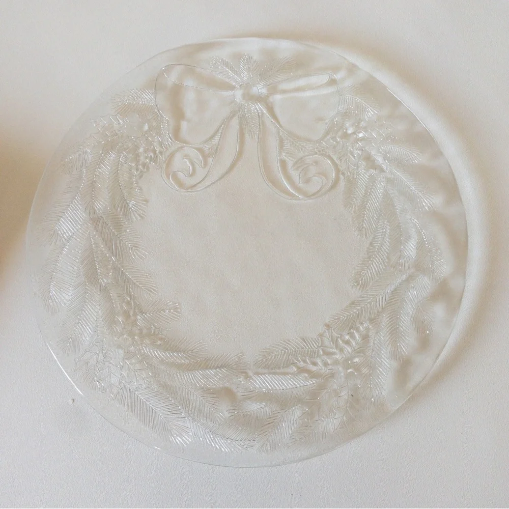 Pilgrim Glass Clear Glass Decorative Plate with Bow Design Christmas Serving